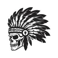 cranio testa indiano, Vintage ▾ logo linea arte concetto nero e bianca colore, mano disegnato illustrazione vettore