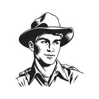 uomo esploratore, Vintage ▾ logo linea arte concetto nero e bianca colore, mano disegnato illustrazione vettore