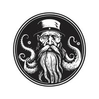 kraken insegnante, Vintage ▾ logo linea arte concetto nero e bianca colore, mano disegnato illustrazione vettore