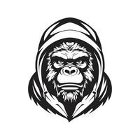 gorilla indossare felpa, Vintage ▾ logo linea arte concetto nero e bianca colore, mano disegnato illustrazione vettore