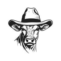 zebù indossare cappello, Vintage ▾ logo linea arte concetto nero e bianca colore, mano disegnato illustrazione vettore