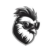 pollo con occhiali da sole, Vintage ▾ logo linea arte concetto nero e bianca colore, mano disegnato illustrazione vettore