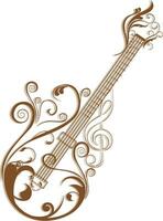 elegante Marrone elettrico chitarra con floreale modello. vettore