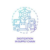 digitalizzazione nel fornitura catena blu pendenza concetto icona. chiave strategia di merce distribuzione astratto idea magro linea illustrazione. isolato schema disegno vettore