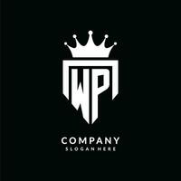 lettera wp logo monogramma emblema stile con corona forma design modello vettore