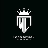 lettera wl logo monogramma emblema stile con corona forma design modello vettore