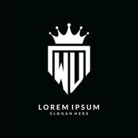 lettera wu logo monogramma emblema stile con corona forma design modello vettore