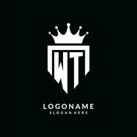 lettera wt logo monogramma emblema stile con corona forma design modello vettore