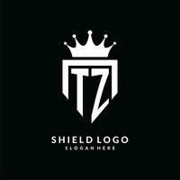 lettera tz logo monogramma emblema stile con corona forma design modello vettore