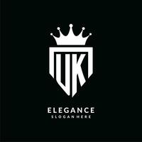 lettera UK logo monogramma emblema stile con corona forma design modello vettore