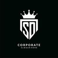 lettera sd logo monogramma emblema stile con corona forma design modello vettore