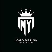 lettera mio logo monogramma emblema stile con corona forma design modello vettore