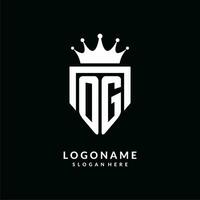 lettera og logo monogramma emblema stile con corona forma design modello vettore