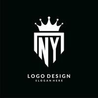 lettera NY logo monogramma emblema stile con corona forma design modello vettore