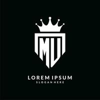 lettera mu logo monogramma emblema stile con corona forma design modello vettore