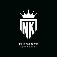 lettera nk logo monogramma emblema stile con corona forma design modello vettore