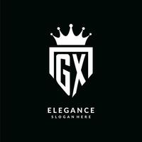 lettera gx logo monogramma emblema stile con corona forma design modello vettore