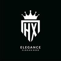 lettera hx logo monogramma emblema stile con corona forma design modello vettore
