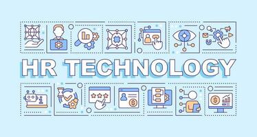 hr tecnologia parola concetti turchese striscione. processi automazione. infografica con modificabile icone su colore sfondo. isolato tipografia. vettore illustrazione con testo