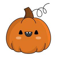 vettore kawaii jack-o-lantern. carino sorridente Halloween personaggio per bambini. divertente autunno tutti santi giorno cartone animato pauroso zucca illustrazione. samhain festa icona per bambini