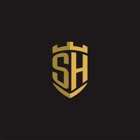 iniziali sh logo monogramma con scudo stile design vettore
