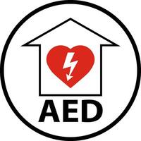 pavimento cartello aed con defibrillare cuore, rosso confine pavimento cartello vettore