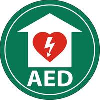 pavimento cartello aed con defibrillare cuore, rosso confine pavimento cartello vettore