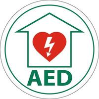 pavimento cartello aed con defibrillare cuore, rosso confine pavimento cartello vettore