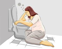 donna sotto mattina malattia gravidanza vomito nel bagno stomaco malato vettore