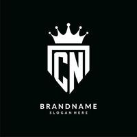 lettera cn logo monogramma emblema stile con corona forma design modello vettore