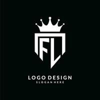 lettera fl logo monogramma emblema stile con corona forma design modello vettore