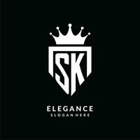 lettera sk logo monogramma emblema stile con corona forma design modello vettore