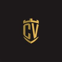 iniziali CV logo monogramma con scudo stile design vettore