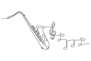 disegno a tratteggio continuo dello strumento musicale del sassofono con l'illustrazione di vettore dello strumento