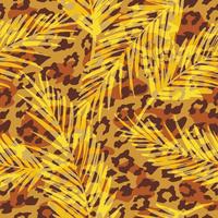 Seamless pattern esotico con foglie di palma e sagome di animali vettore