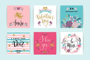 Set di carte Happy Valentines Day. vettore