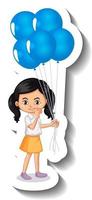 personaggio dei cartoni animati della ragazza che tiene molti palloncini adesivo cartone animato vettore