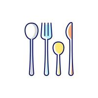 forchette, coltelli e cucchiai icona colore rgb. illustrazione vettoriale isolato. accessori per la cena per mangiare a casa. utensili da cucina. bel design di stoviglie semplice disegno a tratteggio pieno.