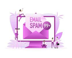e-mail spam nel il computer portatile con le persone. vettore illustrazione