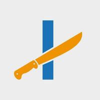 lettera io coltello logo design vettore modello coltello simbolo con alfabeto