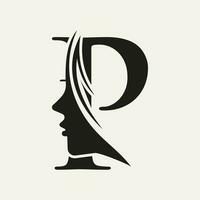 donna viso logo su lettera p bellezza terme simbolo con donna viso icona vettore