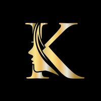 donna viso logo su lettera K bellezza terme simbolo con donna viso icona vettore