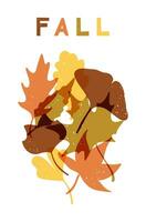 autunno risoprint composizione con astratto le foglie. retrò monocromatico mano disegnato illustrazione con grunge struttura. autunno nostalgia tipografico design. Perfetto per sfondo, striscione, manifesto vettore
