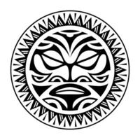 il giro tatuaggio ornamento con sole viso maori stile. africano, aztechi o Maya etnico maschera. nero e bianca. vettore