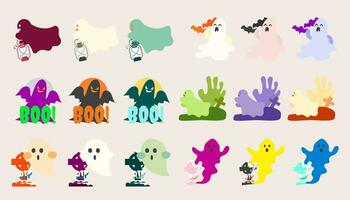 collezione Halloween carino poco fantasma e bat.set di fantasma Halloween. vettore