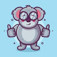 divertente koala animale personaggio portafortuna con pollice su mano gesto isolato cartone animato nel piatto stile design vettore