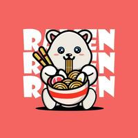 carino bambino polare mangiare ramen tagliatelle vettore