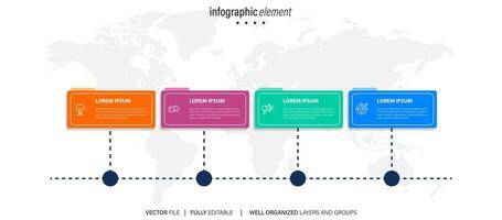 modello di progettazione infografica aziendale con 4 opzioni, passaggi o processi. può essere utilizzato per il layout del flusso di lavoro, il diagramma, il rapporto annuale, il web design vettore