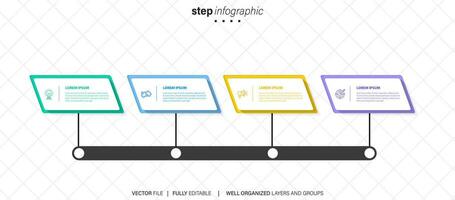 bianca vettore Infografica modello. diagramma di flusso presentazione design elementi con testo spazio. dati visualizzazione con 4 passi. processi sequenza temporale grafico. flusso di lavoro disposizione con copyspace