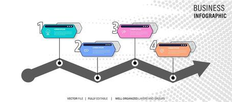sequenza temporale Infografica design vettore con numero opzioni e 4 passi. può essere Usato per flusso di lavoro diagramma, Informazioni grafico, annuale rapporto.